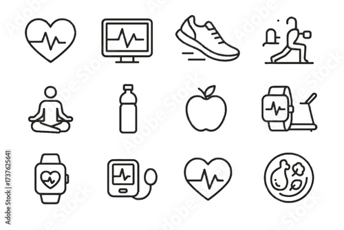 Pulse running vector icons icon monitor heart health pressure heartbeat dumbbell shoe