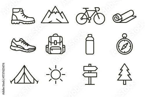 Outdoor icon shoe yoga boot water vector mountain bottle icons activity compass