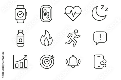 Tracking progress icons connected alert icon heart wellness tracker vector smartwatch app