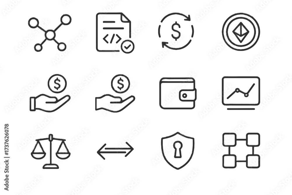 Fototapeta premium Balance decentralized crypto icons money flow icon token network vector finance lending