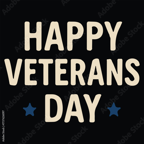 Happy Veterans Day calligraphic lettering. Handwritten script for USA holiday celebration. Vector typography design for greeting card or banner. American patriotic tribute text.