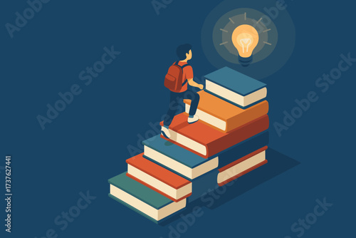 Abstract stairs glowing vector forming staircase stacked climbing illustration knowledge upward books