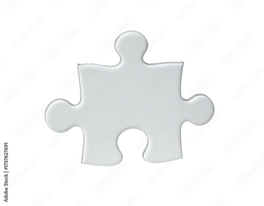 Fototapeta premium Single white puzzle piece isolated against a solid black background