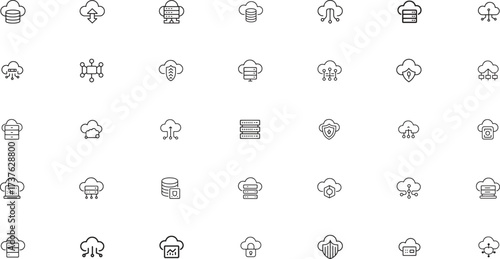 cloud hosting thin line icons set. server, database, storage. editable stroke. vector illustration
