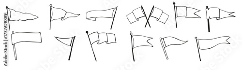  hand drawn flags monochrome labels wanderlust style pennants