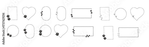 hand drawn frames with paw prints and pet quote bubbles vector illustration