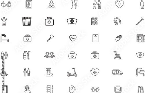 elderly care services thin line icons set. nursing, support, assistance. editable stroke. vector illustration