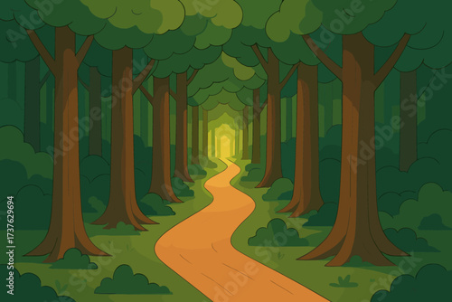 Distance vector trees isometric path illustration forest closing pathway above lined into