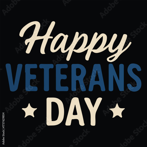 Happy Veterans Day calligraphic lettering. Handwritten script for USA holiday celebration. Vector typography design for greeting card or banner. American patriotic tribute text.