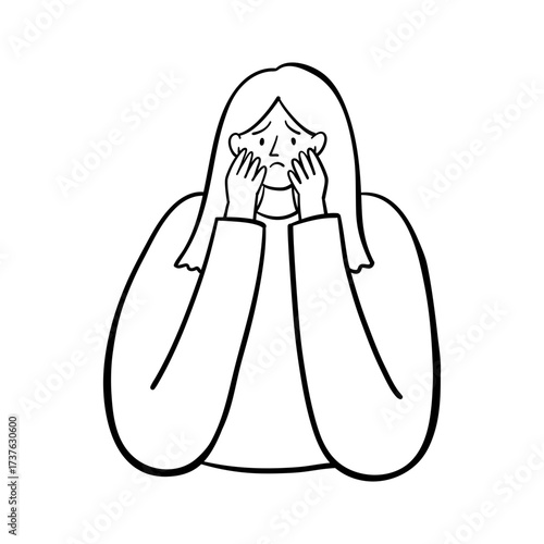 Depressed Woman Covering Face. Hand Drawn People Illustration.