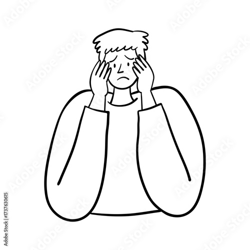 Stressed Man Holding Head. Hand Drawn People Illustration.