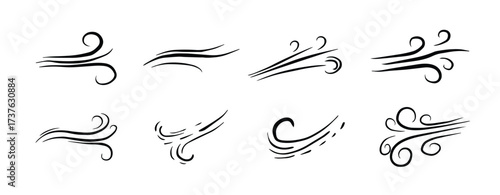 hand drawn set wind doodle blow gust design isolated vector illustration