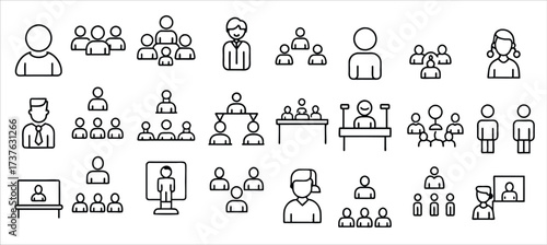 meeting icon set editable stroke outline icons set vector illustration