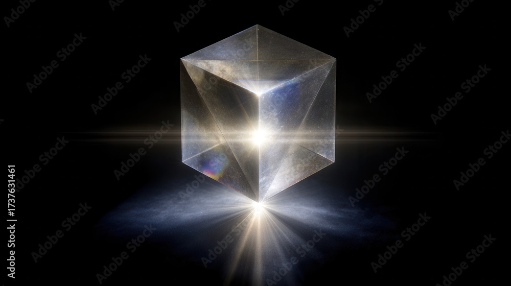 Fototapeta premium Geometric cube reflecting light and creating visual effects