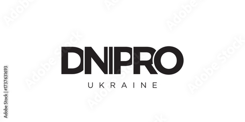 Dnipro in the Ukraine emblem. The design features a geometric style, vector illustration with bold typography in a modern font. The graphic slogan lettering.