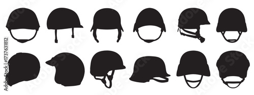 military helmet silhouette on white background vector illustration