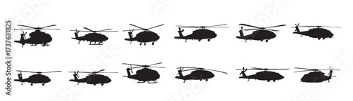 military helicopters silhouette white background vector illustration