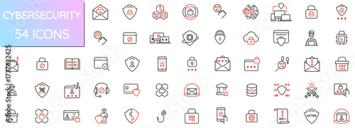 Vector Collection of Linear Icons Related to Cybersecurity, Data Protection, Privacy, Hacking, Phishing, Encryption Design, Mobile Apps, Infographics, Presentations, Software Dashboards