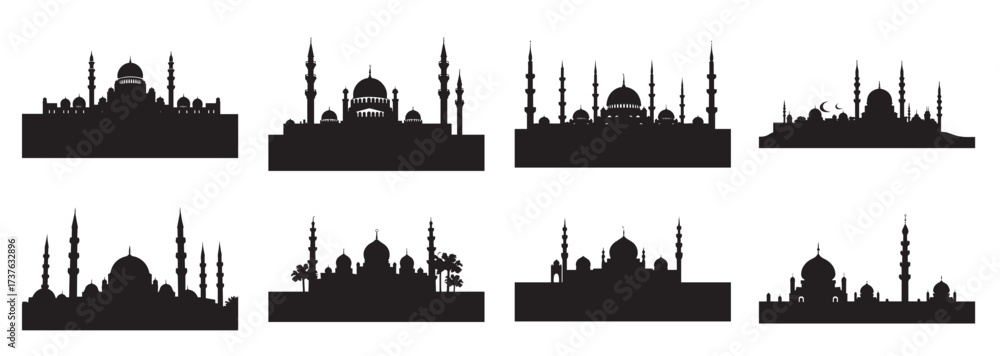 Fototapeta premium mosque silhouette bundle white background vector illustration