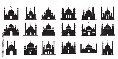 mosques silhouette white background vector illustration