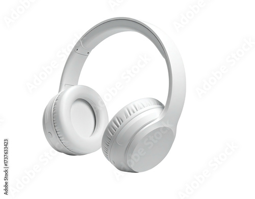 Modern, minimalist, white over-ear headphones floating against a black backdrop