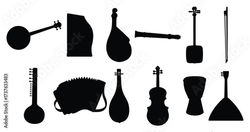 musical instruments vector black silhouettes vector