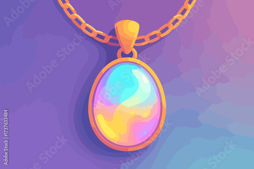 Necklace vector glowing radiating opal pastel gradients gemstone glow illustration pendant
