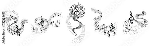 musical waves with music notes vector