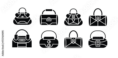  fashion hand bag icons set vector illustration