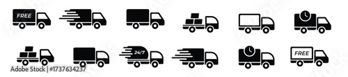  fast shipping delivery truck with packages icon set vector illustration