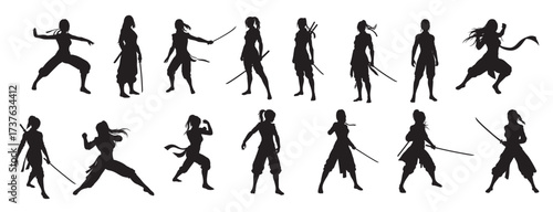 female ninja character silhouette vector illustration