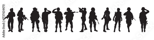 female soldiers silhouette on white background vector illustration