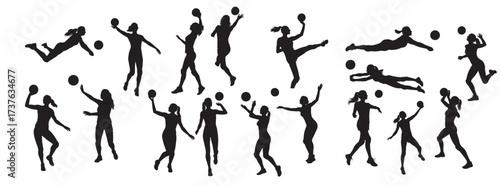 female volleyball players silhouette vector illustration