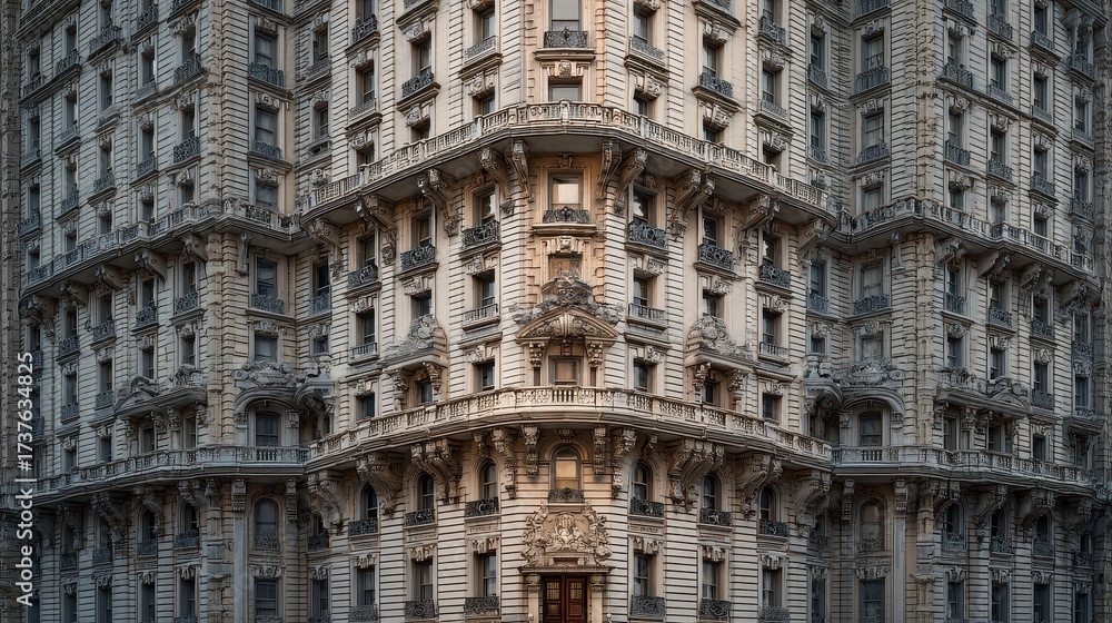 Obraz premium Classic Urban Perfectionism: Ornate Corner Facade of a Historic City Building