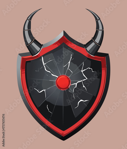  Black Steel Shield of the Fallen Knight, Accented with Dark Curved Horns and a Blood Red Center Eye, Symbol of Betrayal and Vengeance