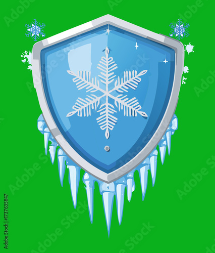 Magical Ice Shield Infused with the Spirit of Winter, Featuring a Large, Detailed Snowflake and Glowing Green Frost Aura
