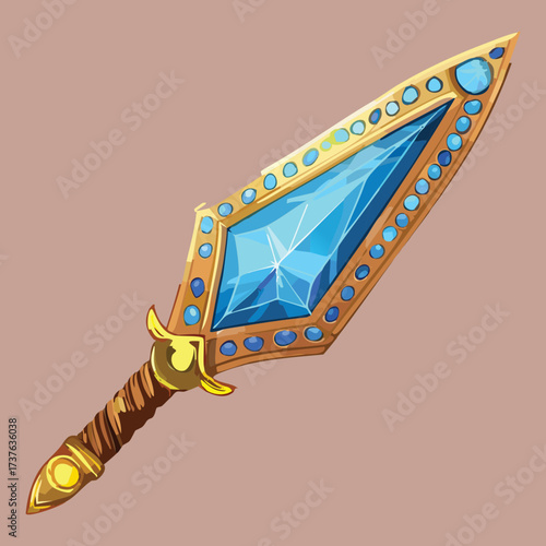 Ceremonial Glaive or Lance Head Featuring an Oversized Blue Gem Shimmering with Power, A Fantasy Prop for a Royal Guard


