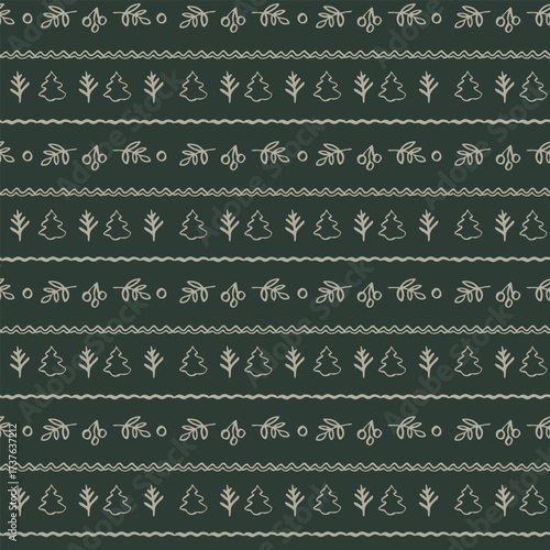 Christmas and New Year winter seamless vector pattern with retro, vintage decoration stripes. Classical traditional jolly background, print, decoration. Hand drawn. 