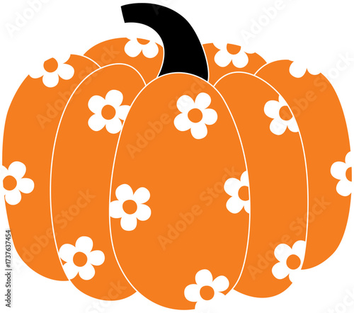 Floral Pumpkin Clipart – Cute Orange Pumpkin with Daisy Flower Pattern for Fall, Halloween, and Thanksgiving Designs