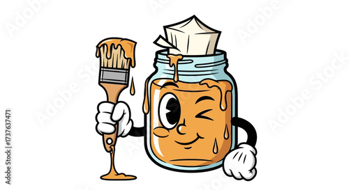 Cheerful paint jar character with brush ready for artistic creations offering visual appeal