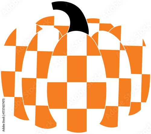 Checkered Pumpkin Clipart – Bold Orange Gingham Fall Pumpkin for Halloween and Thanksgiving Crafts