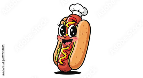 Cheerful Hotdog Chef Cartoon Character Illustration with a Whimsical and Playful Design