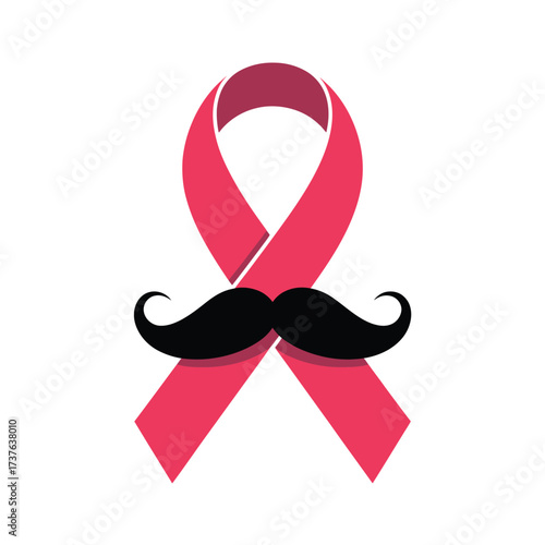 Pink Ribbon with Black Mustache Symbol