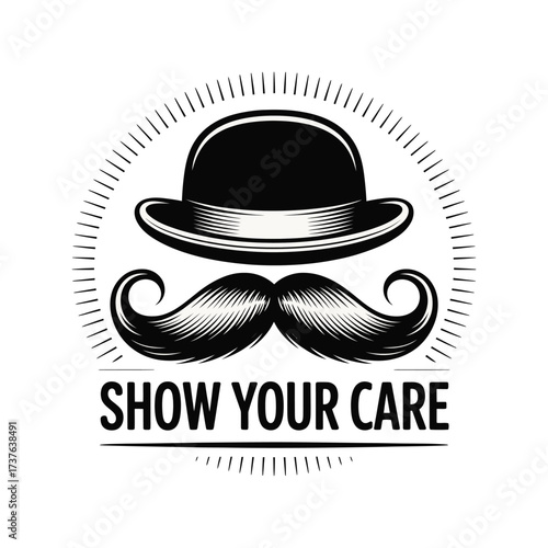 Vintage Gentleman's Mustache and Bowler Hat Logo