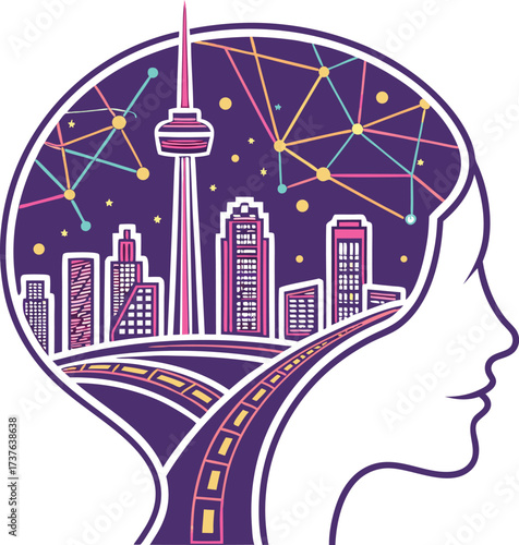 Dreaming of Toronto Canada Skyline Cityscape Adventure, Aspiration, Travel Destination, Mindful Journey, Scalable Vector Graphic, Urban Exploration