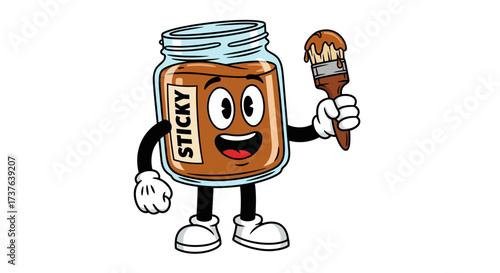 Fun cartoon jar of sticky substance with brush ready for arts and crafts use