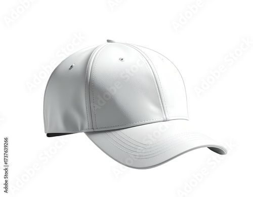 A pristine white baseball cap with structured panels, visor, and a rounded crown
