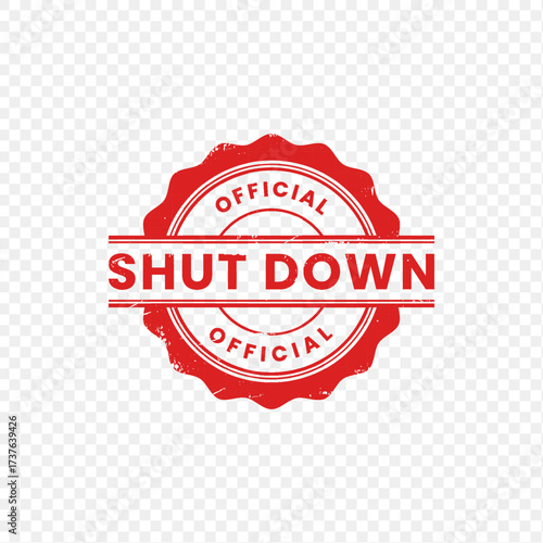 Shut Down Grunge Rubber Stamp with Red Color Texture Frame Vector Illustration