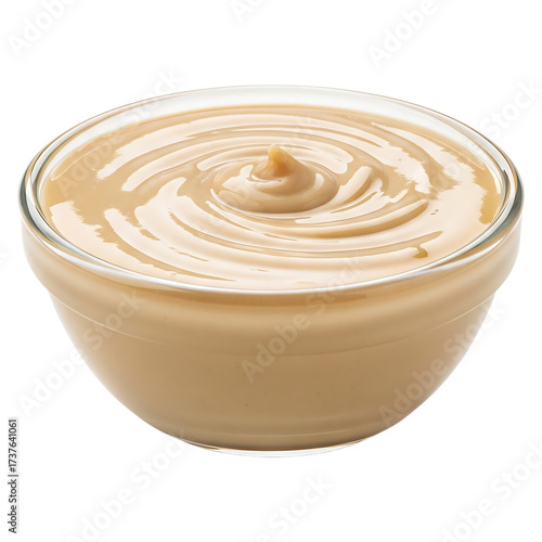Creamy peanut butter in glass bowl texture
