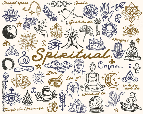 Whimsical Spiritual Hzand-Drawn Vector illustration Set